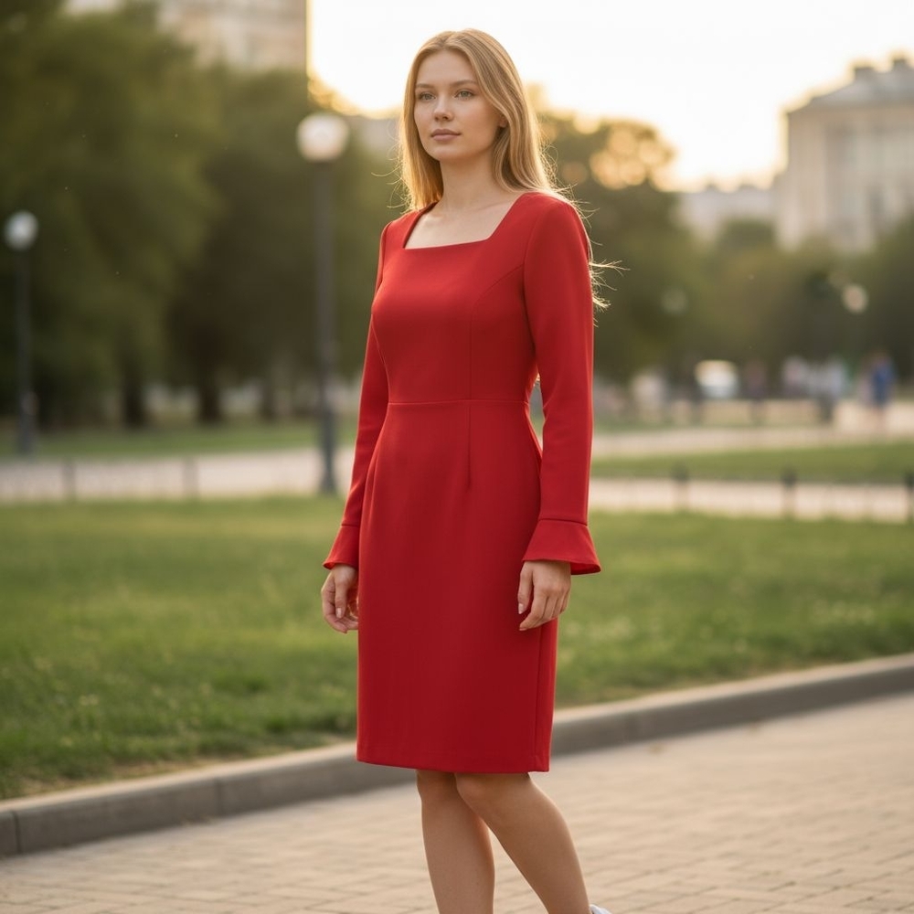 Chaus Long Sleeve Sheath Dress, Ruby Red, Size 16